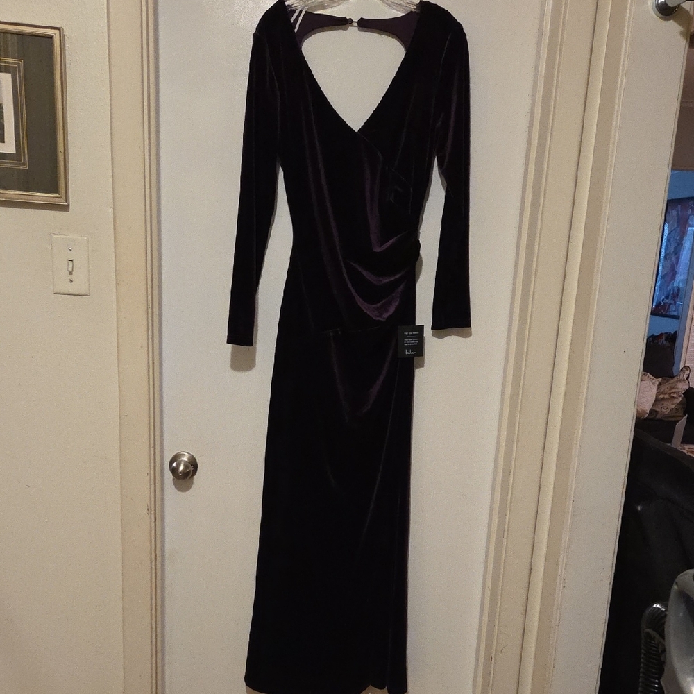 NWT Lulu's Purple Velvet Ruched  Gown SIZE L